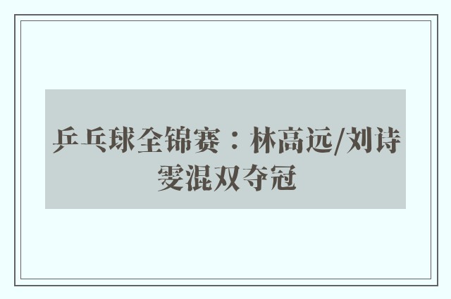 乒乓球全锦赛：林高远/刘诗雯混双夺冠