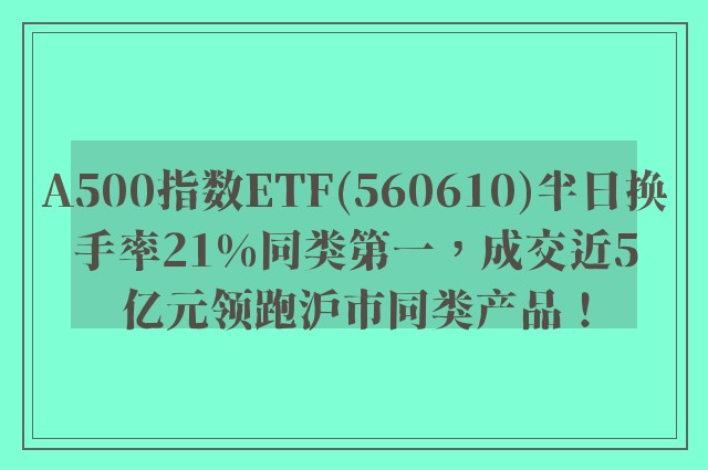 A500指数ETF(560610)半日换手率21%同类第一，成交近5亿元领跑沪市同类产品！