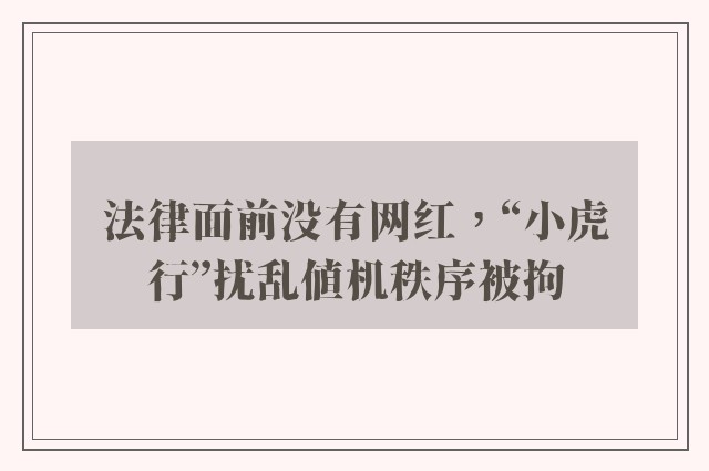 法律面前没有网红，“小虎行”扰乱值机秩序被拘