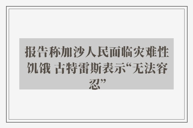 报告称加沙人民面临灾难性饥饿 古特雷斯表示“无法容忍”