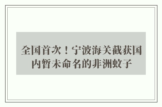 全国首次！宁波海关截获国内暂未命名的非洲蚊子