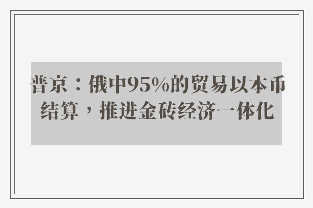 普京：俄中95%的贸易以本币结算，推进金砖经济一体化