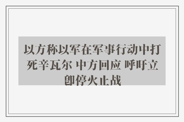 以方称以军在军事行动中打死辛瓦尔 中方回应 呼吁立即停火止战