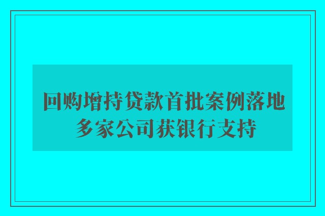 回购增持贷款首批案例落地 多家公司获银行支持