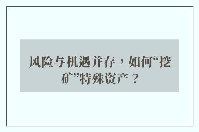 风险与机遇并存，如何“挖矿”特殊资产？