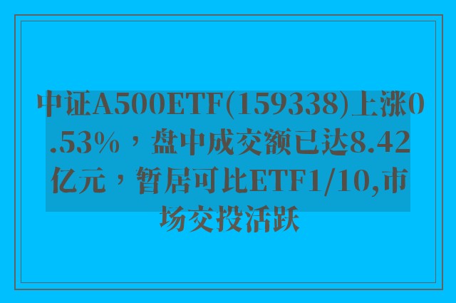 中证A500ETF(159338)上涨0.53%，盘中成交额已达8.42亿元，暂居可比ETF1/10,市场交投活跃