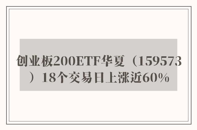 创业板200ETF华夏（159573）18个交易日上涨近60%