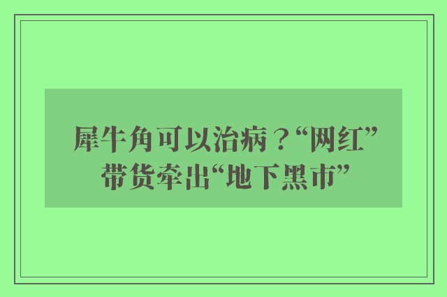 犀牛角可以治病？“网红”带货牵出“地下黑市”