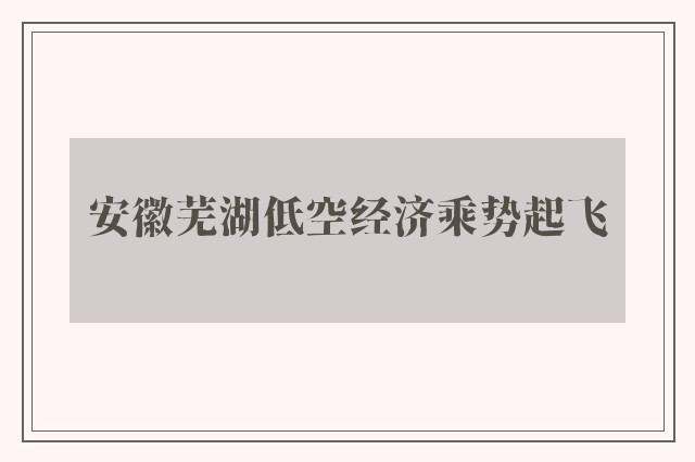 安徽芜湖低空经济乘势起飞