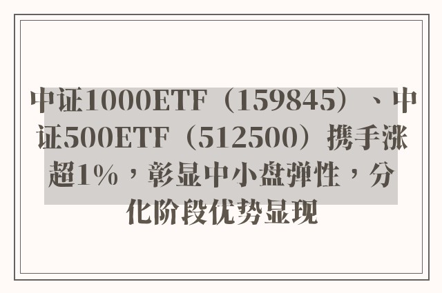 中证1000ETF（159845）、中证500ETF（512500）携手涨超1%，彰显中小盘弹性，分化阶段优势显现