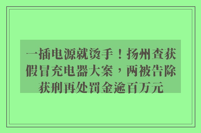 一插电源就烫手！扬州查获假冒充电器大案，两被告除获刑再处罚金逾百万元