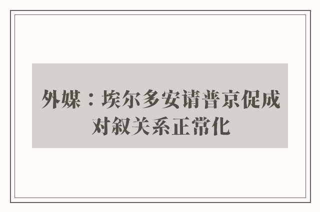 外媒：埃尔多安请普京促成对叙关系正常化