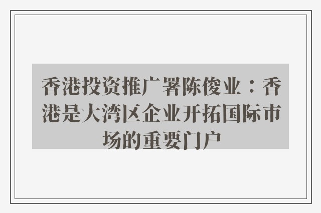 香港投资推广署陈俊业：香港是大湾区企业开拓国际市场的重要门户