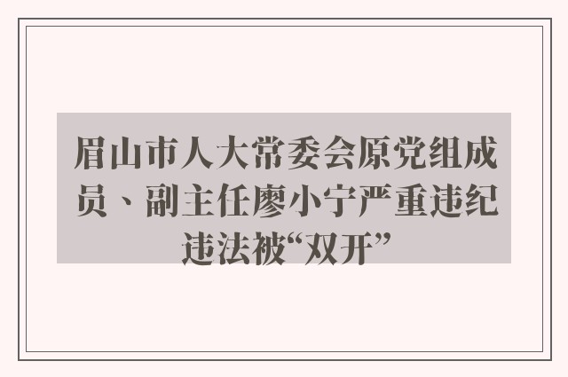 眉山市人大常委会原党组成员、副主任廖小宁严重违纪违法被“双开”