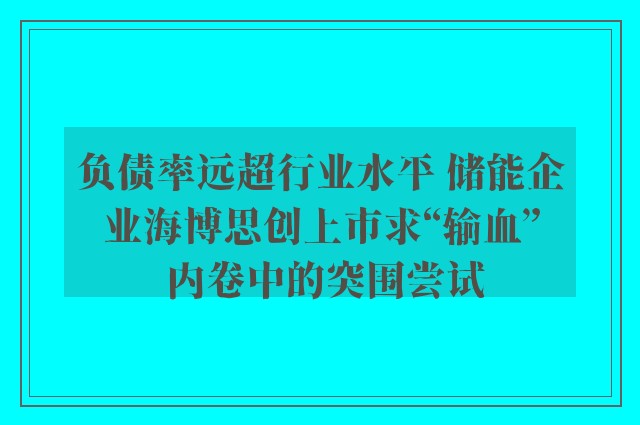 负债率远超行业水平 储能企业海博思创上市求“输血” 内卷中的突围尝试