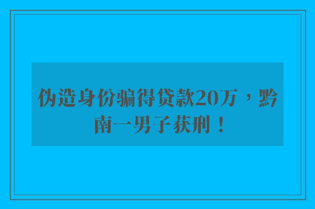 伪造身份骗得贷款20万，黔南一男子获刑！