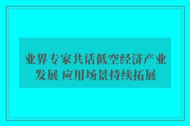 业界专家共话低空经济产业发展 应用场景持续拓展