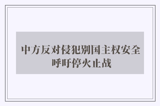 中方反对侵犯别国主权安全 呼吁停火止战