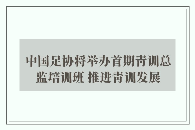 中国足协将举办首期青训总监培训班 推进青训发展