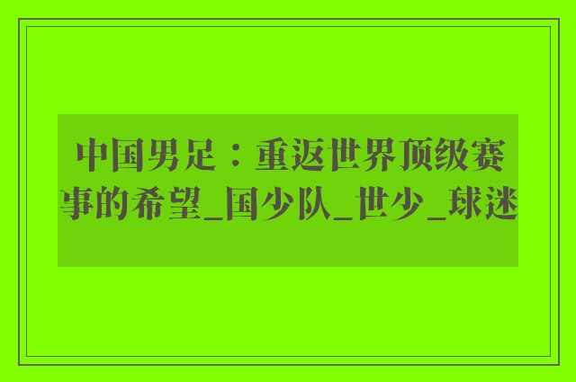 中国男足：重返世界顶级赛事的希望_国少队_世少_球迷