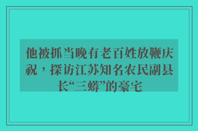 他被抓当晚有老百姓放鞭庆祝，探访江苏知名农民副县长“三蟒”的豪宅