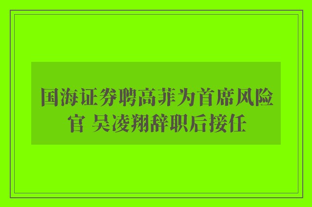 国海证券聘高菲为首席风险官 吴凌翔辞职后接任