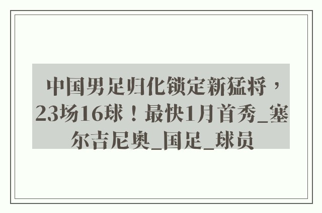 中国男足归化锁定新猛将，23场16球！最快1月首秀_塞尔吉尼奥_国足_球员