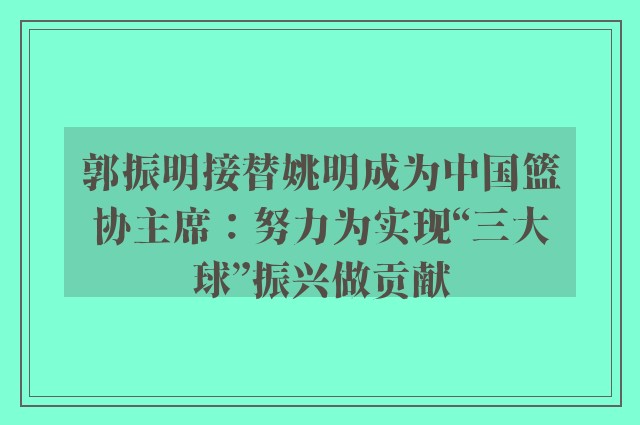 郭振明接替姚明成为中国篮协主席：努力为实现“三大球”振兴做贡献