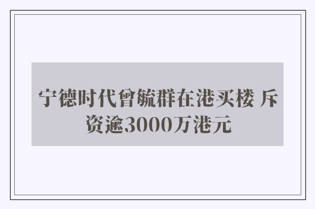 宁德时代曾毓群在港买楼 斥资逾3000万港元