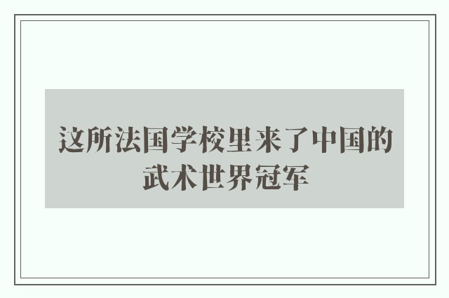 这所法国学校里来了中国的武术世界冠军