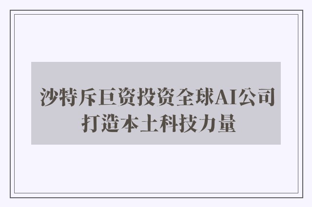 沙特斥巨资投资全球AI公司 打造本土科技力量