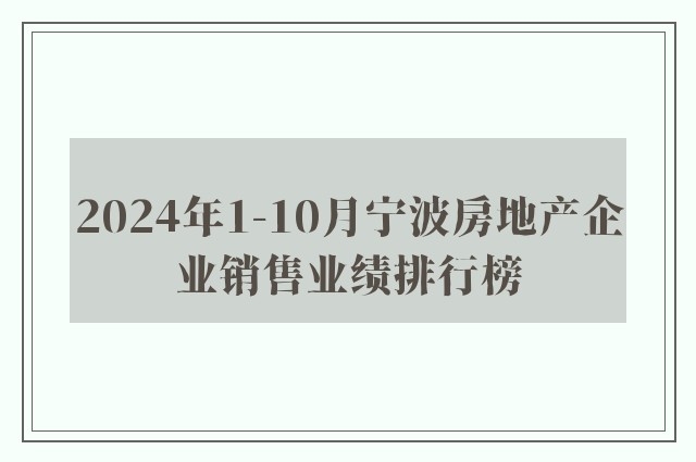 2024年1-10月宁波房地产企业销售业绩排行榜