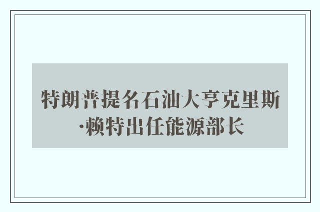 特朗普提名石油大亨克里斯·赖特出任能源部长