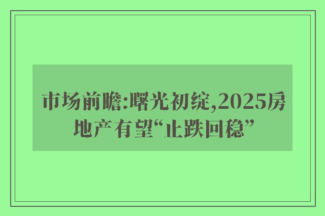 市场前瞻:曙光初绽,2025房地产有望“止跌回稳”