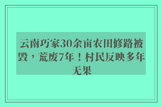 云南巧家30余亩农田修路被毁，荒废7年！村民反映多年无果