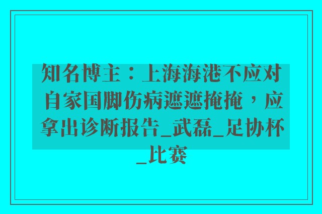 知名博主：上海海港不应对自家国脚伤病遮遮掩掩，应拿出诊断报告_武磊_足协杯_比赛