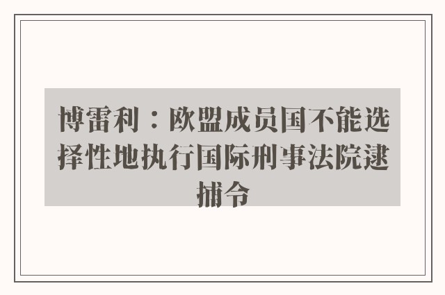 博雷利：欧盟成员国不能选择性地执行国际刑事法院逮捕令