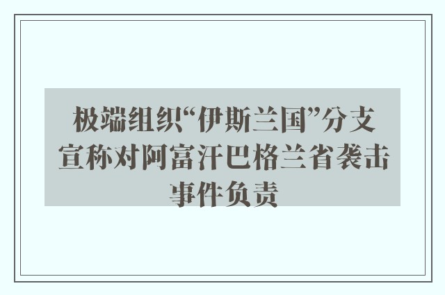 极端组织“伊斯兰国”分支宣称对阿富汗巴格兰省袭击事件负责