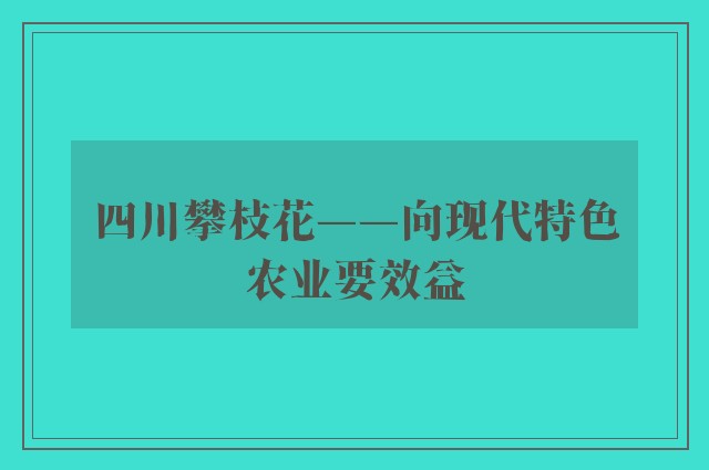 四川攀枝花——向现代特色农业要效益