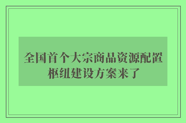 全国首个大宗商品资源配置枢纽建设方案来了