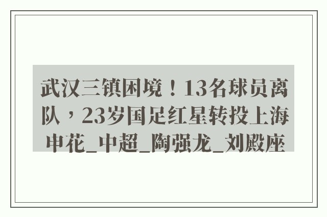 武汉三镇困境！13名球员离队，23岁国足红星转投上海申花_中超_陶强龙_刘殿座