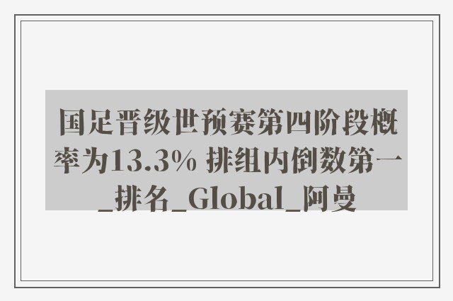 国足晋级世预赛第四阶段概率为13.3% 排组内倒数第一_排名_Global_阿曼